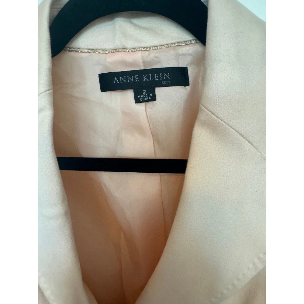 Anne Klein Peach Pink Cotton Blend Blazer Pants Suit Set Size 2